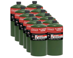 Boss Life Coleman propane cylinders 16 oz 12 pack camping-ready for meals.