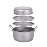 Boundless Voyage Ti2057C pot and pan set assembled for ultralight backpacking.