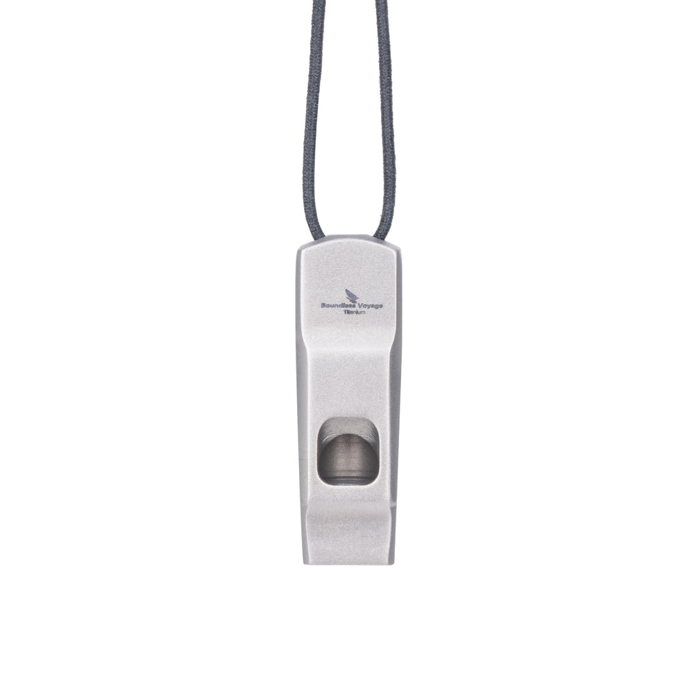 Boundless Voyage Ti9020 whistle front view for instant emergency signaling.