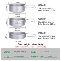 Boundless Voyage 600ml titanium pot ideal for compact backpacking meals.