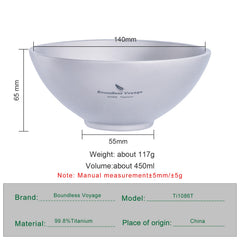 Boundless Voyage titanium bowl 220ml inner view highlights compact, stackable storage.