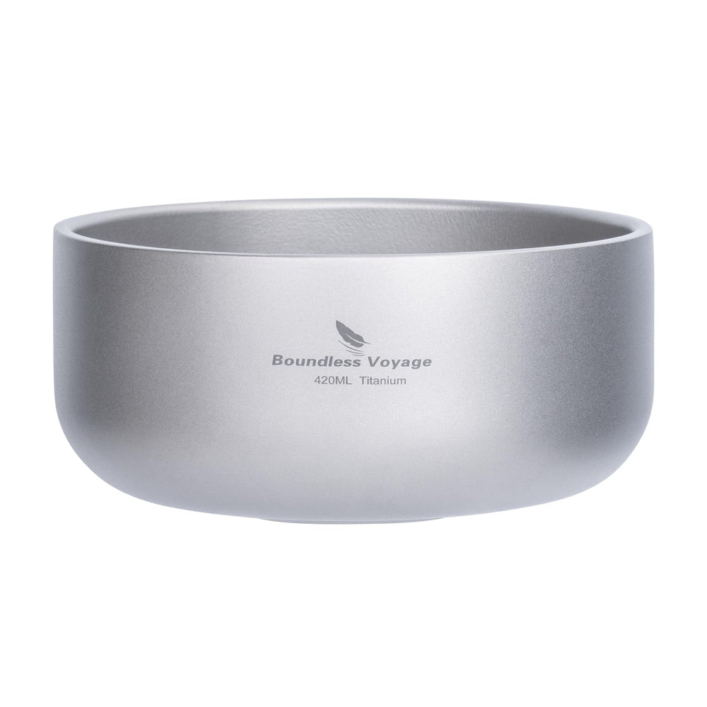 Boundless Voyage titanium bowl top view shows a compact, lightweight outdoor dish.