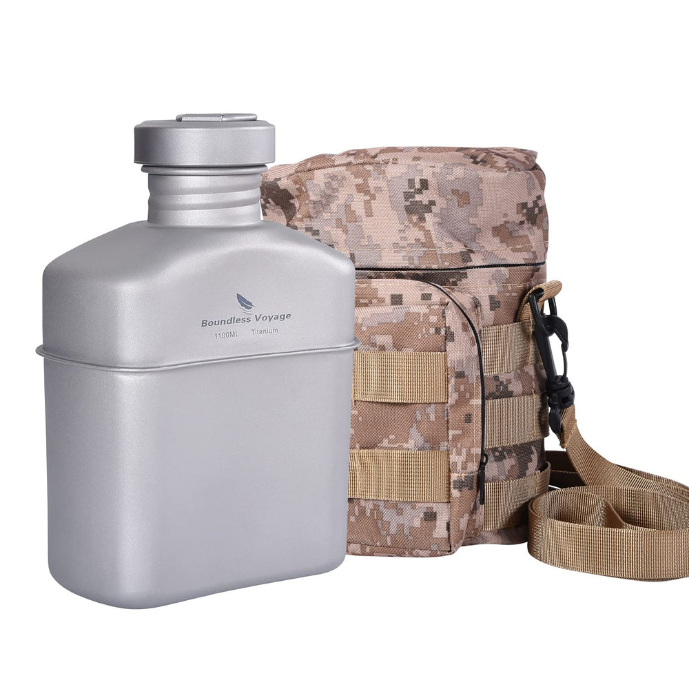 Boundless Voyage titanium canteen 1100ml with wide mouth for easy filling.