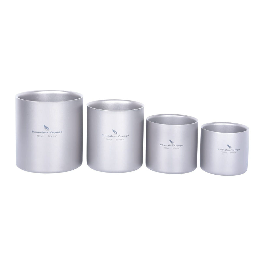 Boundless Voyage titanium cup 120ml, ultra-light for travel and outdoor coffee.