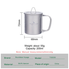 Boundless Voyage titanium cup 200ml in use for tea on a trail