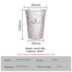 Boundless Voyage titanium cup with drawstring bag for easy travel packing