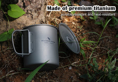 Boundless Voyage titanium cup foldable handle; compact backpacking cup for treks.
