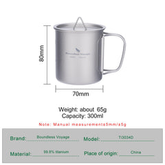 Boundless Voyage titanium cup with lid open for easy pouring.