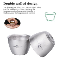 Boundless Voyage titanium cup rolled rim enhances comfortable sipping outdoors.
