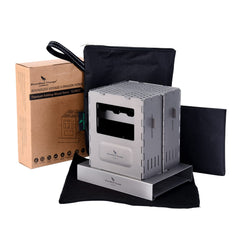 Boundless Voyage titanium folding stove assembled for compact backpacking heat and efficient cooking.