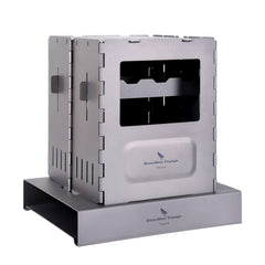 Boundless Voyage titanium folding stove closed, ideal for compact backpacking.
