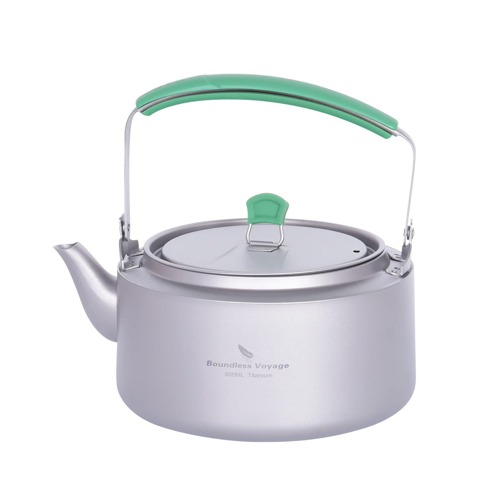 Boundless Voyage titanium kettle 800ml shows a durable, rust-free design for camping outings.