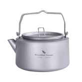 Boundless Voyage titanium kettle with folding handle, compact for backpacking.