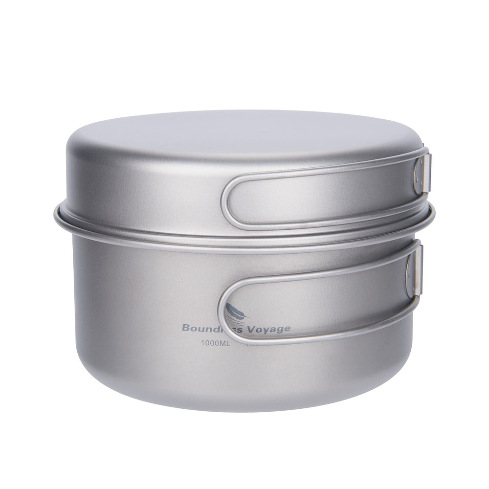 Boundless Voyage titanium 1000ml pot, durable and rust-resistant for camp cooking.