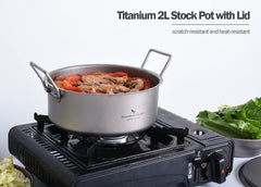 Side view of Boundless Voyage 2L titanium pot ready for outdoor use.