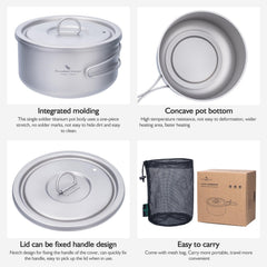 Boundless Voyage titanium pot with folding handles saves pack space during backpacking meals.