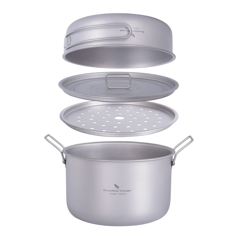 Boundless Voyage titanium pot exterior view showing compact, lightweight design for backpacking.
