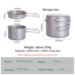 Boundless Voyage titanium pot-set folding-handle visible for compact packing.