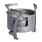 Boundless Voyage titanium spirit stove top view highlights lightweight durability for trail cooking.