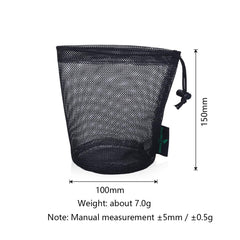 Boundless Voyageo mesh bag with drawstring closure secures contents during activity.