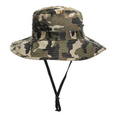Toddler wearing camo sun bucket hat