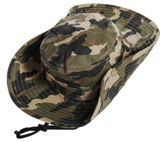 Kid wearing camouflage boonie hat outdoors