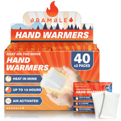 Bramble 40-pack hand warmers bulk box delivers instant heat for cold-weather outings.