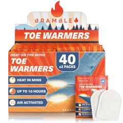 Bramble 80 adhesive toe warmers pack of 40 pairs keeps feet cozy during outdoor adventures.