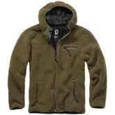 Brandit hooded fleece jacket olive close-up on the hood highlights warm outdoor wear