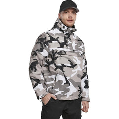 Brandit windbreaker hood detail with adjustable fleece-lined snorkel hood for warmth