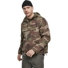 Brandit Individual Wear woodland windbreaker pocket detail underlines secure storage on outdoor outings.