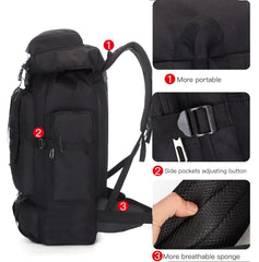 BRAVECOW 100L backpack side water bottle pocket for quick hydration access.