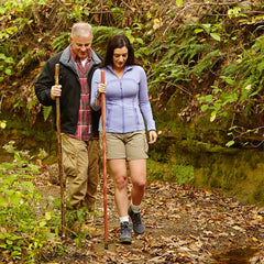 Brazos backpacker-style handle walking stick close-up for comfortable grip on long hikes.