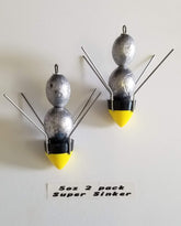 Breakaway Super Sinker 5oz in-surf setup locks weight securely for stable casting.