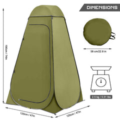 BRIAN & DANY pop-up shower tent side view shows a stable frame for windy days.