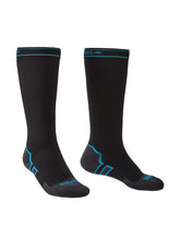 Bridgedale StormSock knee-high hiking sock in black/blue for warmth and protection.