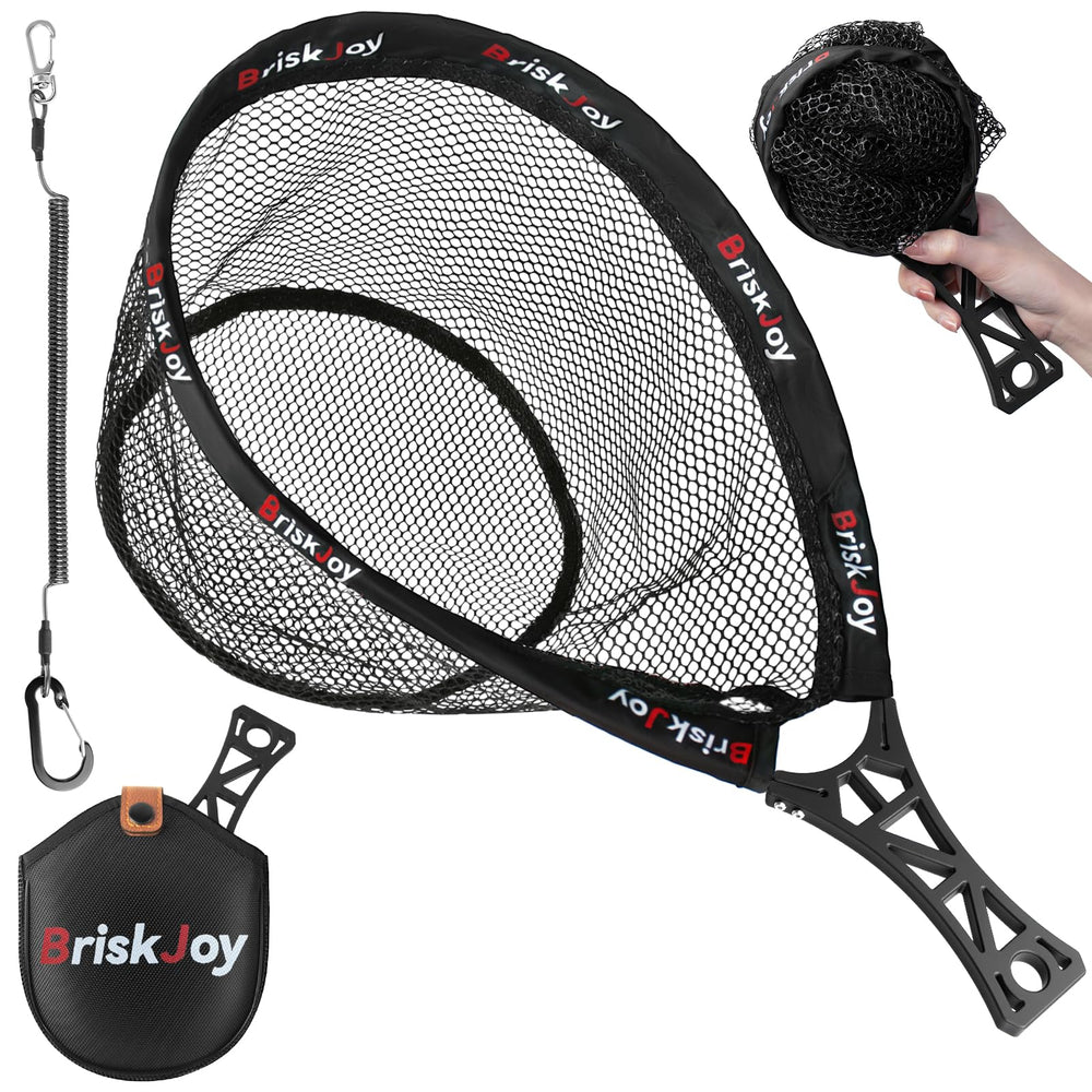 Briskjoy foldable rubber-coated trout landing net ideal for fly fishing