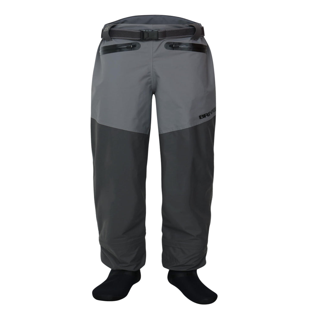 BRIVER MAX Comfort waterproof waist stockingfoot wader with zip pocket secures gear on outdoor trips.