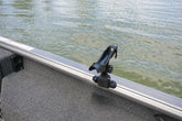 Brocraft 45-degree track rod holder mounted on boat gunnel for baitcaster/spinning setups
