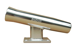 Brocraft transom-mounted rod holder with 20-degree tilt for on-boat storage.