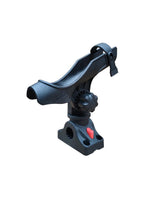 Brocraft baitcaster rod holder mounted on boat deck with side deck mount for secure placement.