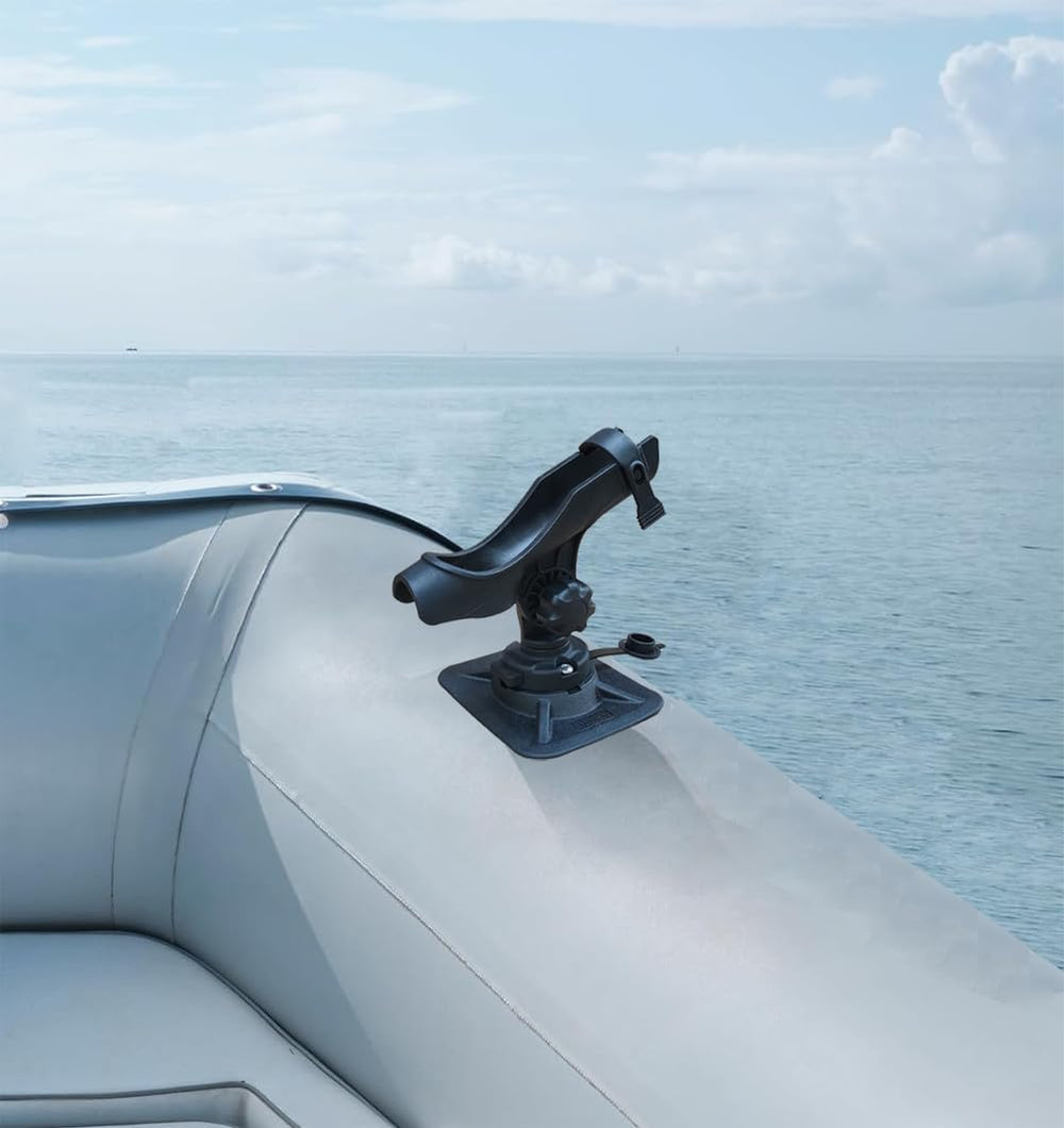 Brocraft baitcaster and spinning rod holder for ribs on inflatable boats.