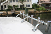 BroCraft boat hardtop rod rack mounted on center console for easy access.
