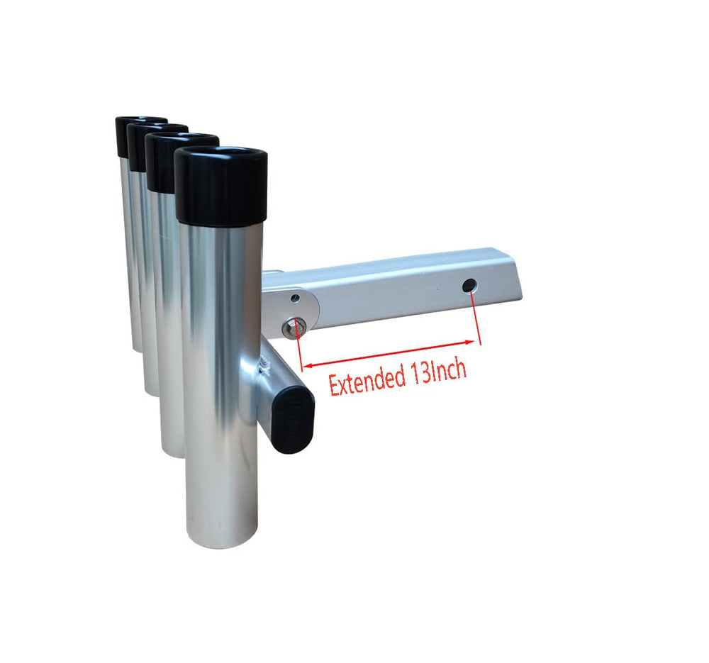 Brocraft Hitch Extender Mount with 4-Pole Rod Holder attached to a 2-inch hitch receiver