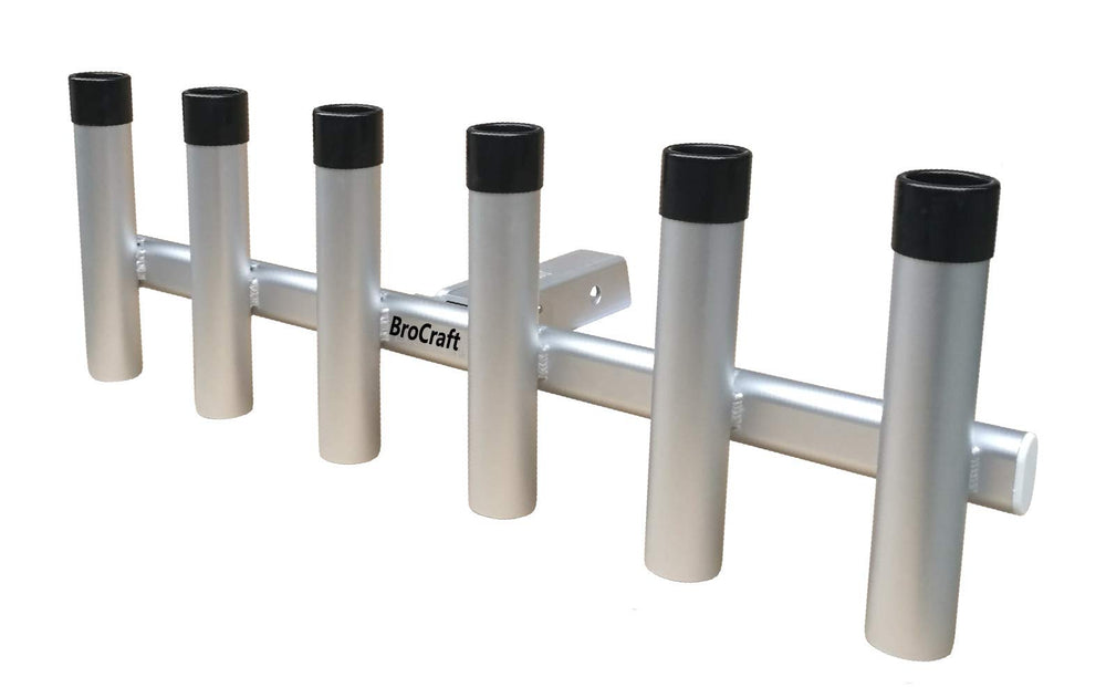 Brocraft hitch mount six-pole rod holder on a truck for organized fishing gear