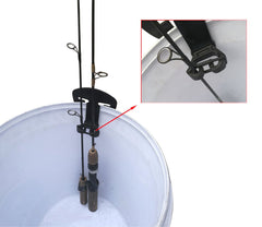 Brocraft ice fishing bucket rod storage keeps two rods organized and secure.