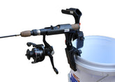BroCraft rod holder on a bucket, securing rods for hands-free fishing