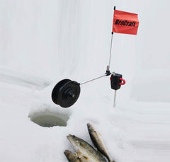 Brocraft ice fishing screw anchor with rattle reel, easy tip-up setup