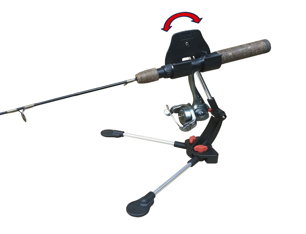 Brocraft ice fishing tip down pivot offers adjustable pitch for bite indication.