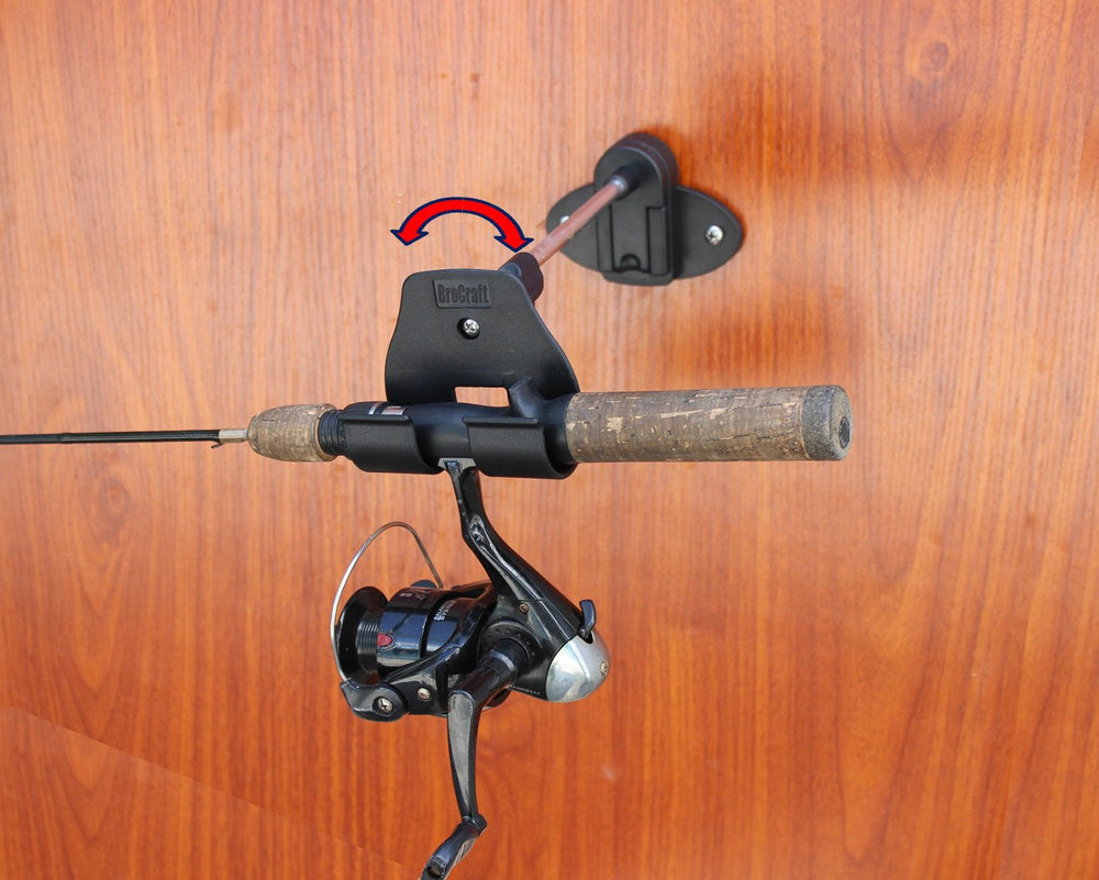 Brocraft ice fishing tip up mounted on wall